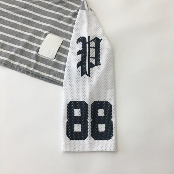 Phenomenon Japanese Streetwear Brand Y2K One Size Gray/White Striped Cropped Top - Picture 13 of 14